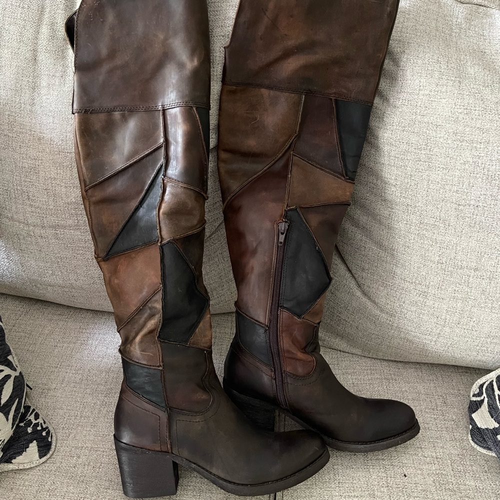 Carlos Santana patchwork over-the knee boots